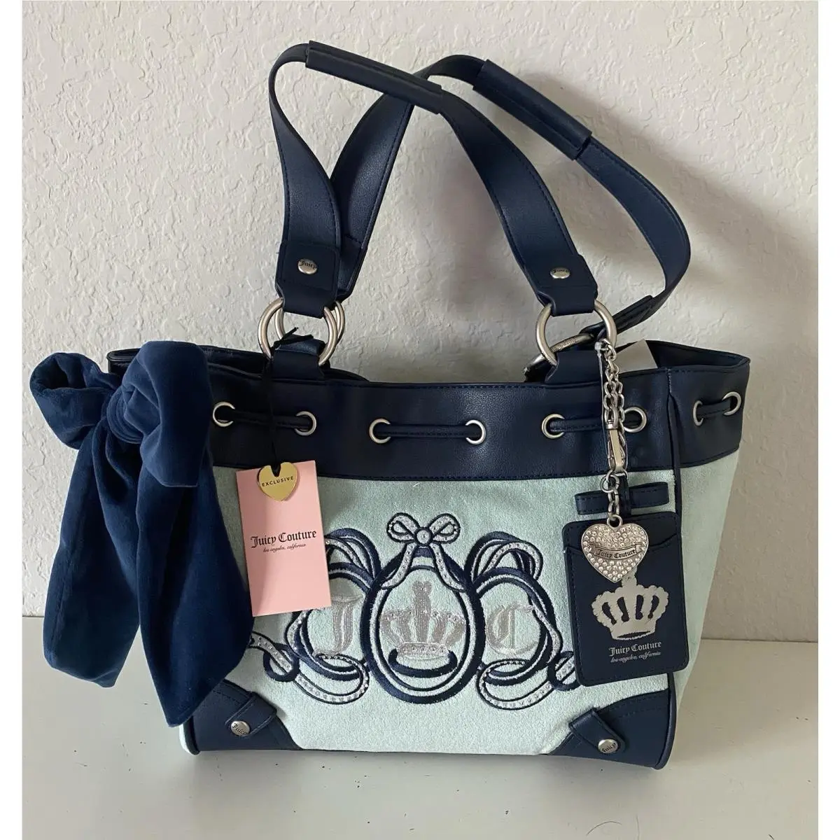 Juicy Couture Lovers Club Tote Daydreamer Turquoise Regal Blue Terry Cloth