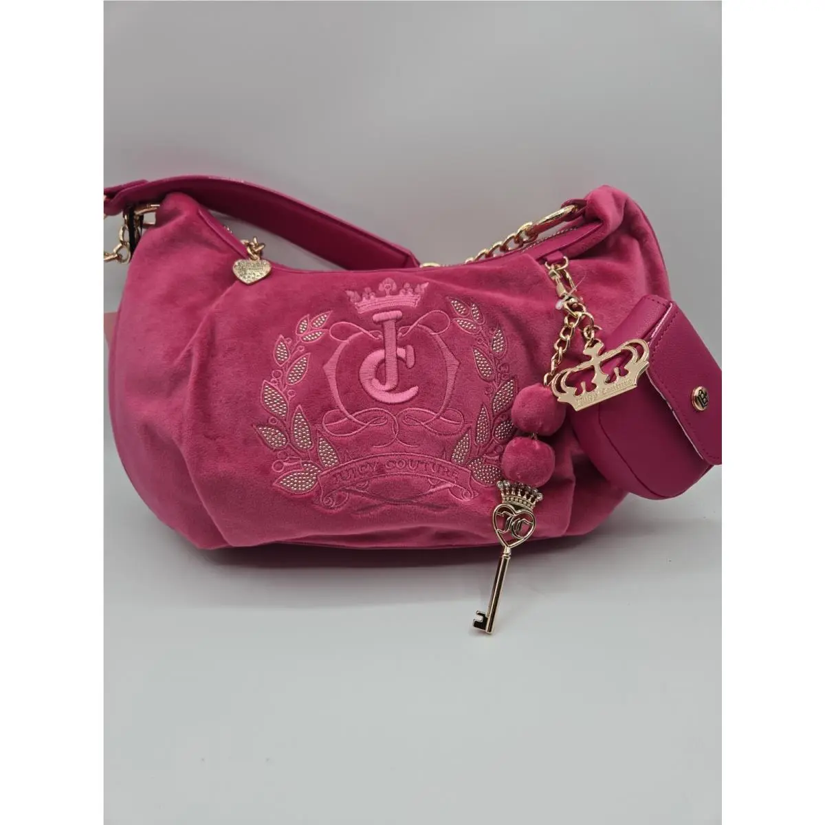 Juicy Couture Velvet Feel Shoulder Bag Sparkle Royal Hobo/coin Purse/charms