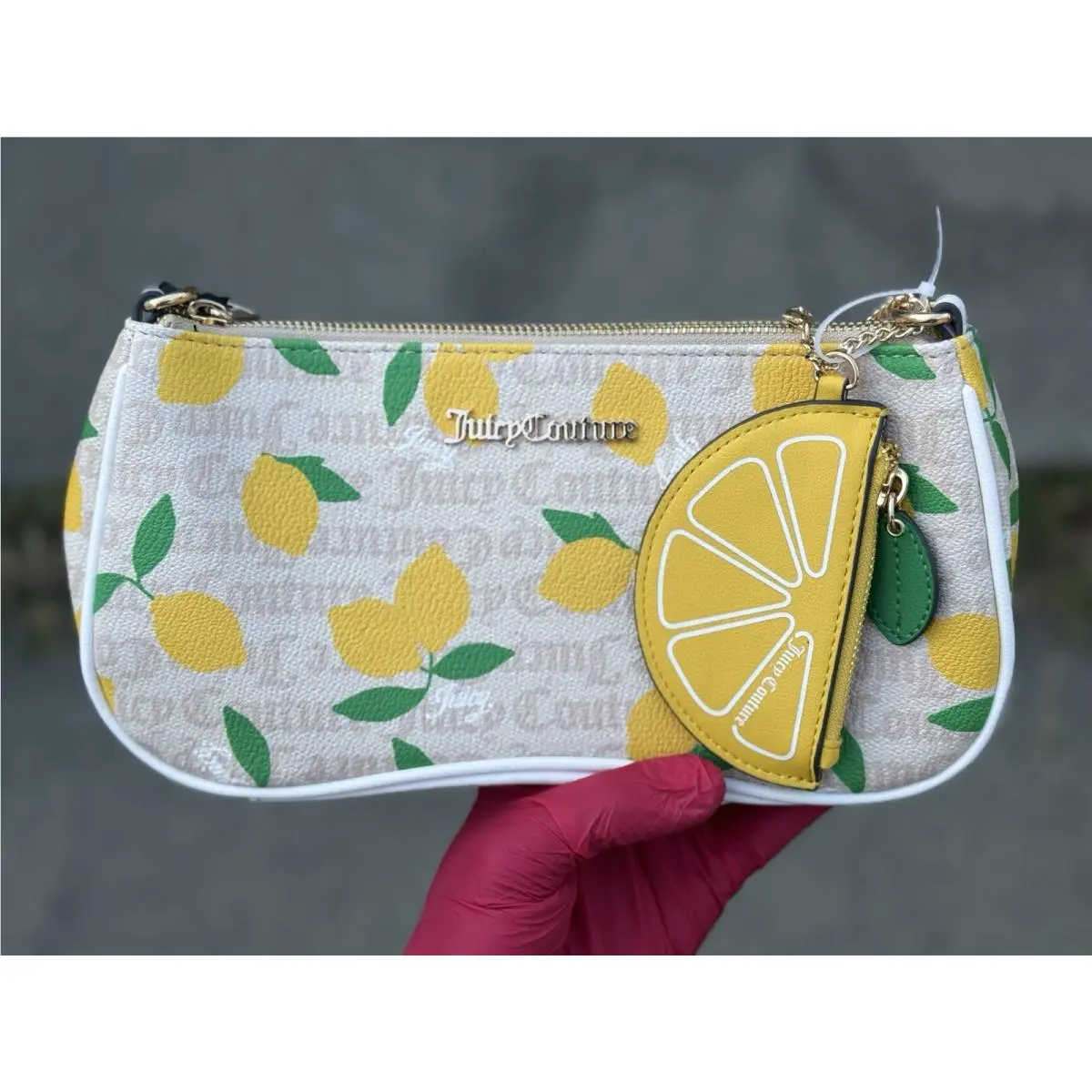 Juicy Couture Sandstone Multi Fruitful Lemon Print Shoulder Bag + Coin Case