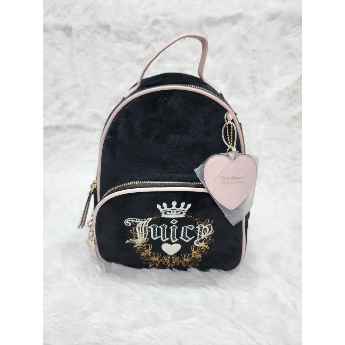 Classic Black Juicy Couture Backpack Purse Bag Velour Dusty Blush Heritage