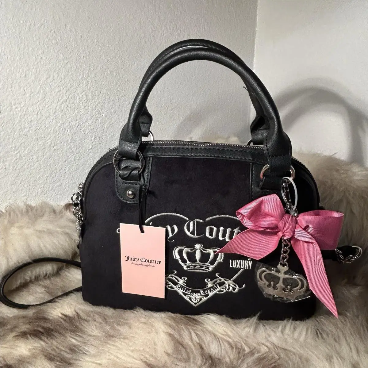 Juicy Couture Girlie Royalty Dome Satchel / Crossbody - Liquorice Velour