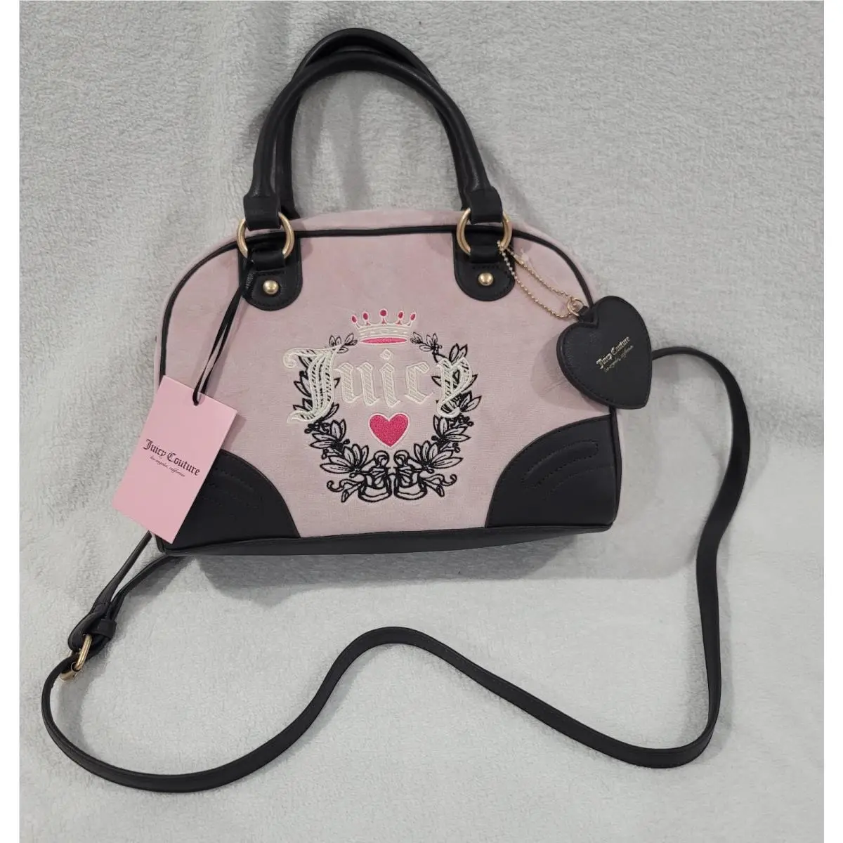 Juicy Couture Urban Heritage Bowler Velour Crossbody Bag Dusty Blush