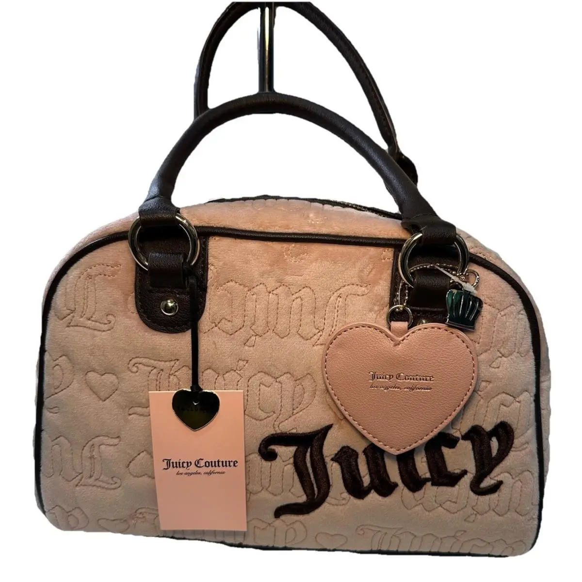 Juicy Couture Velour Vintage Dream Satchel Bag Dusty Pink Embroidery Strap