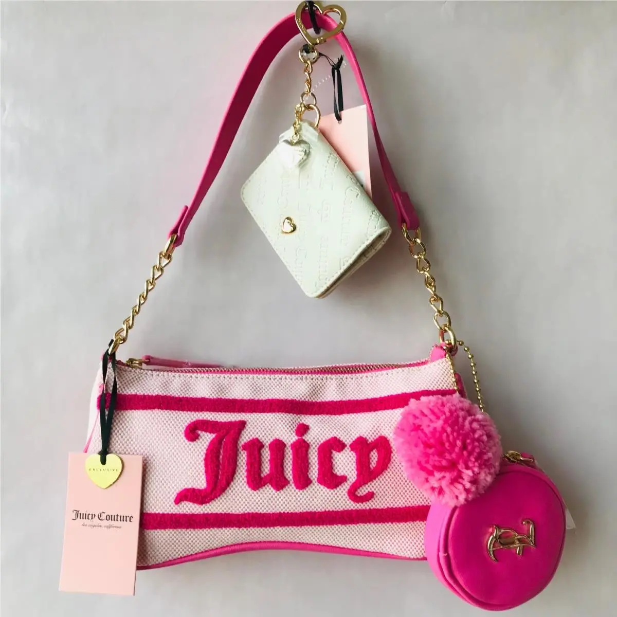 Juicy Couture Pink Resort Shoulder Bag w Coin Pouch + Not Your Babe Card Case
