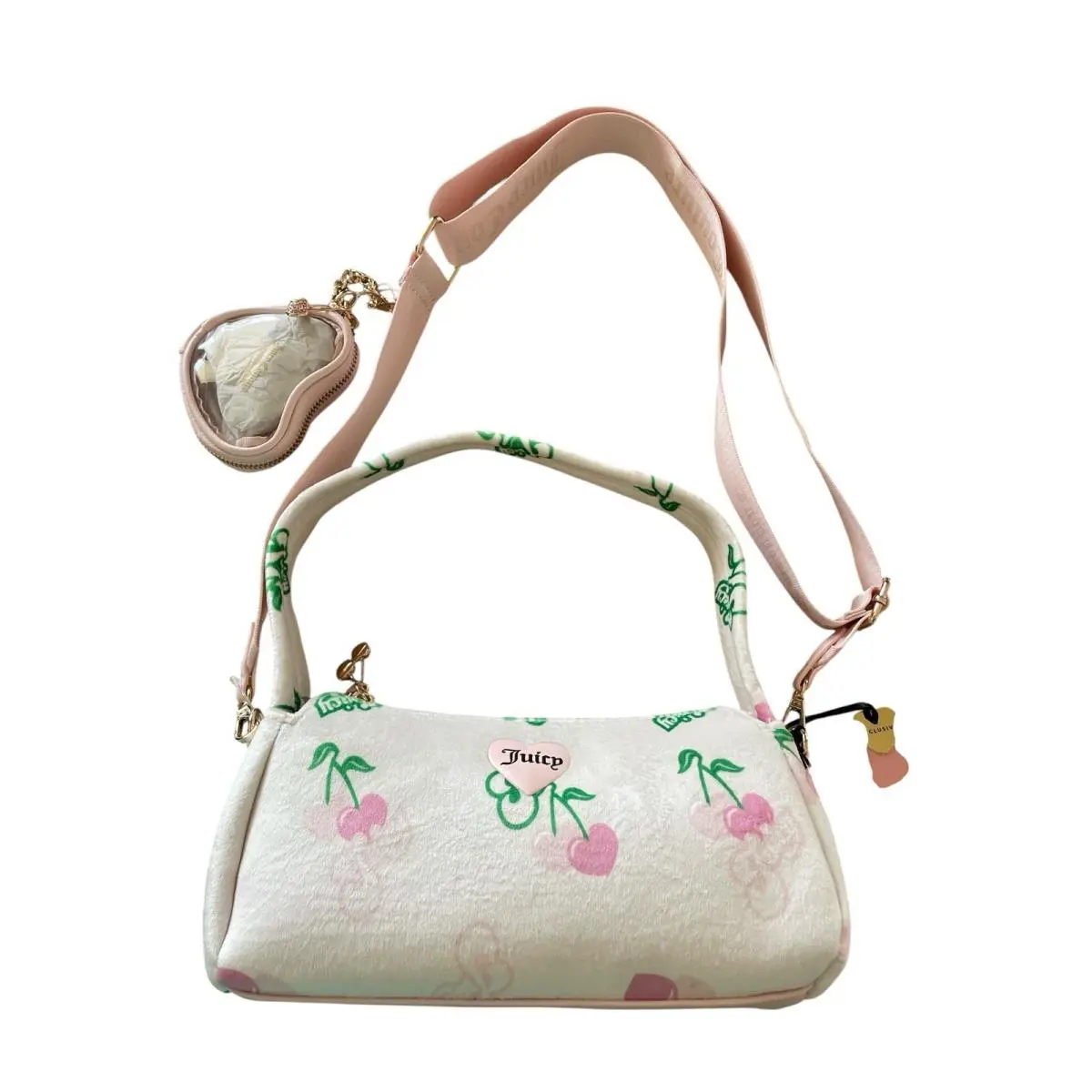 Juicy Couture Retro Cherry Crossbody Shoulder Bag Cream Pink