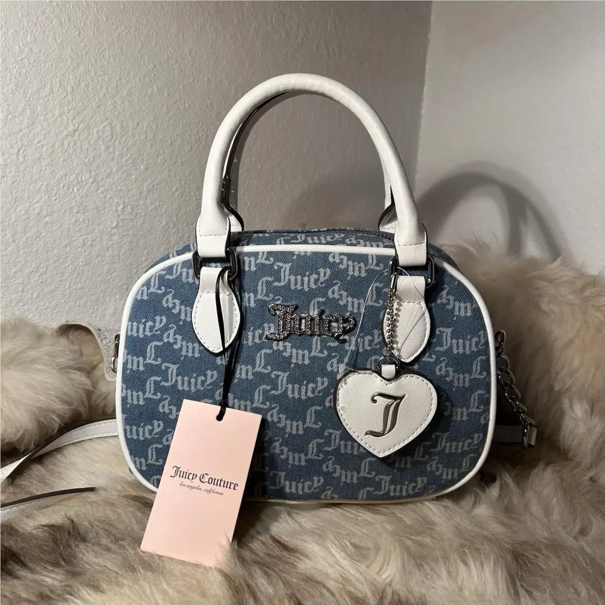 Juicy Couture Pep In Her Step Crossbody - Med Wash Denim - Logo Print