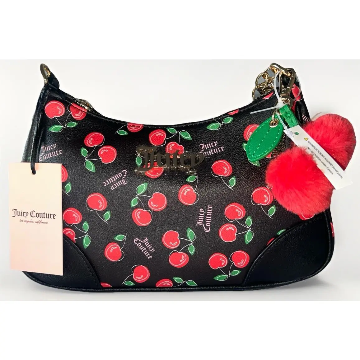 Juicy Couture Cherry Girl Shoulder Bag Black Red Cherry On Top Baguette Chrm