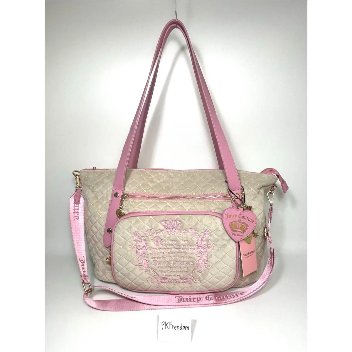 Juicy Couture Tale Weekender Bag Quilted Pink Sandstone Velour Travel Bag