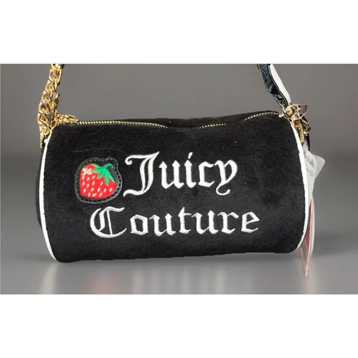 Juicy Couture Sweet N Juicy Apple Black Velour Barrel Bag