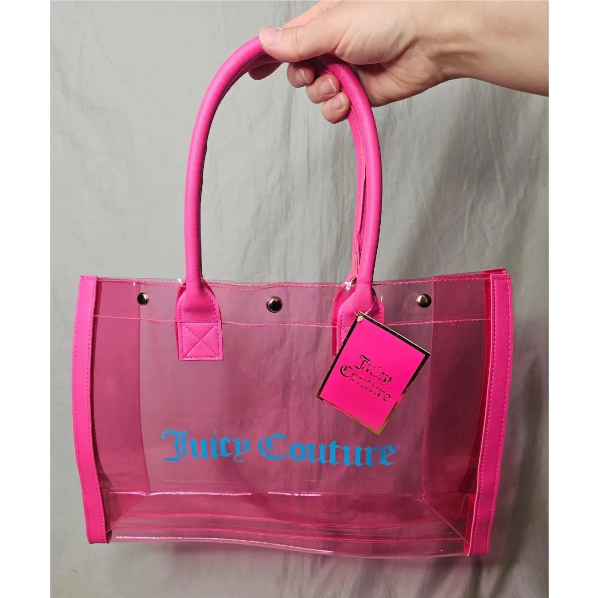 Juicy Couture Shoulder Handbag Tote Pink Clear Plastic Beach School Work Bag