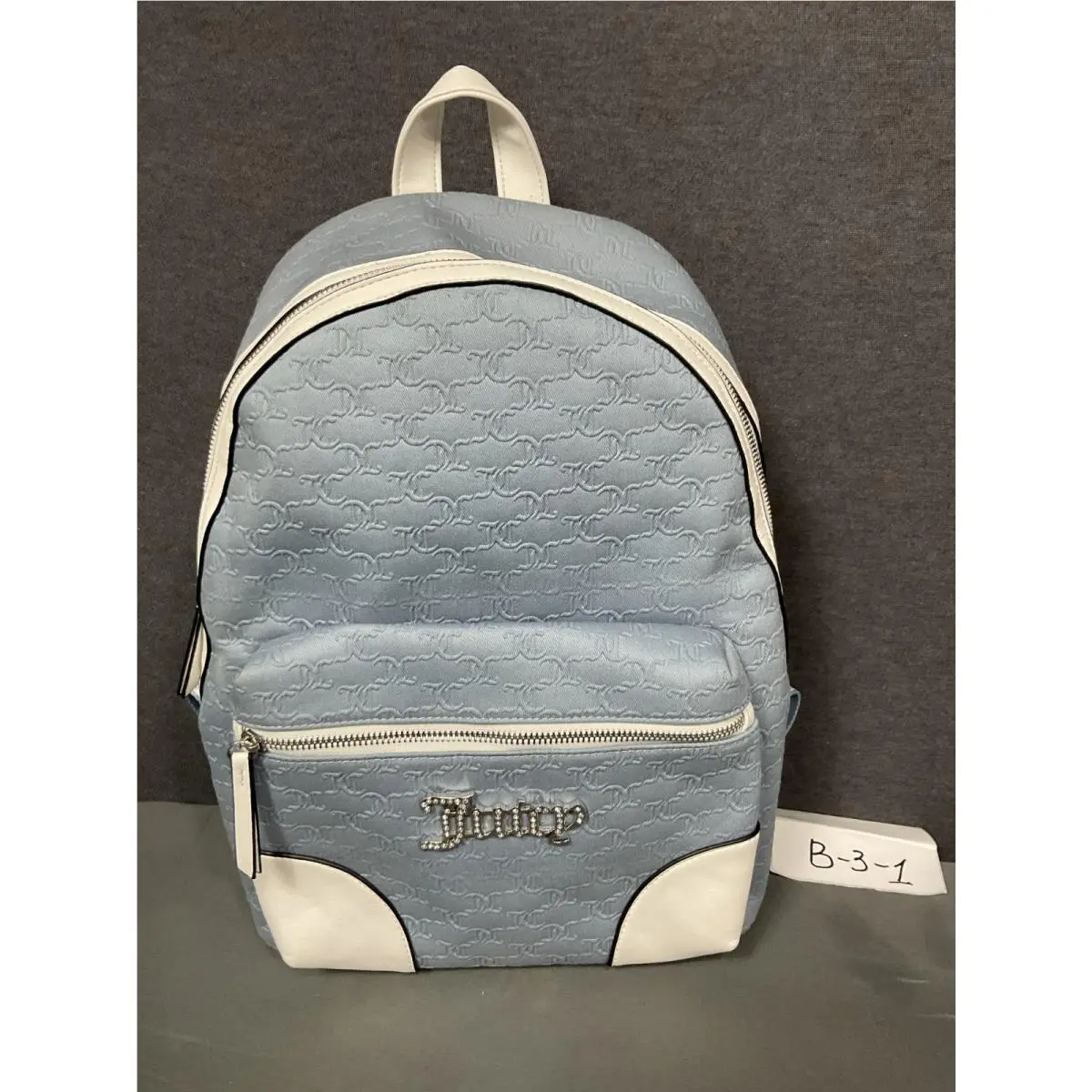 Juicy Couture Blank Canvas Full Size Backpack Dusty Blue Gothic Logo Bag