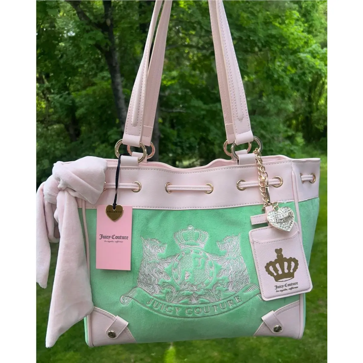 Juicy Couture Daydreamer Scottie Dogs Velour Tote Retro Green/powder