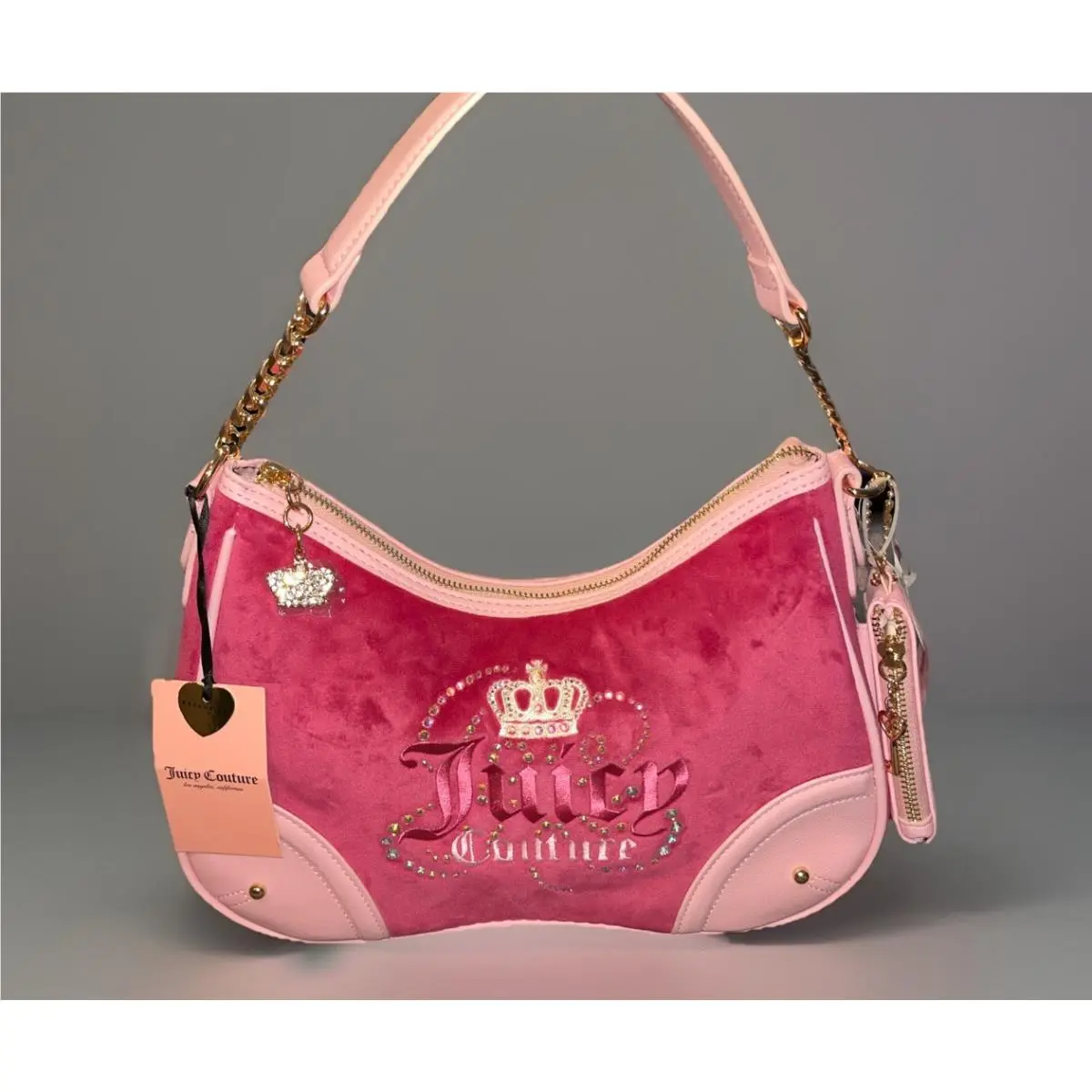 Juicy Couture Pink Velour Shoulder Bag Bling Handbag