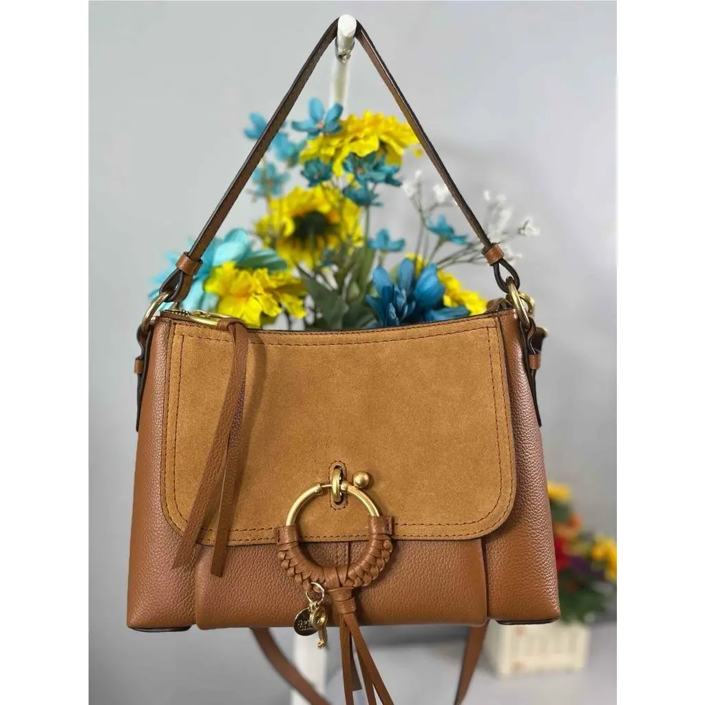 See By Chloe Joan Caramel Brown Suede Leather Satchel Handbag Purse