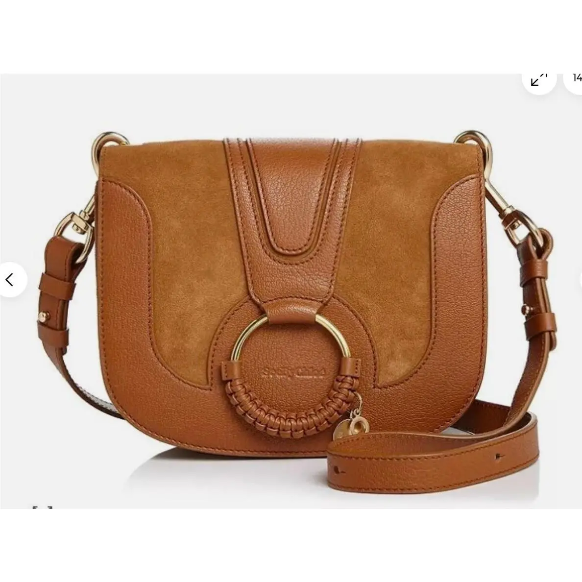 See by Chloe Hana Leather Suede Crossbody Color: Caramello Brown /gold