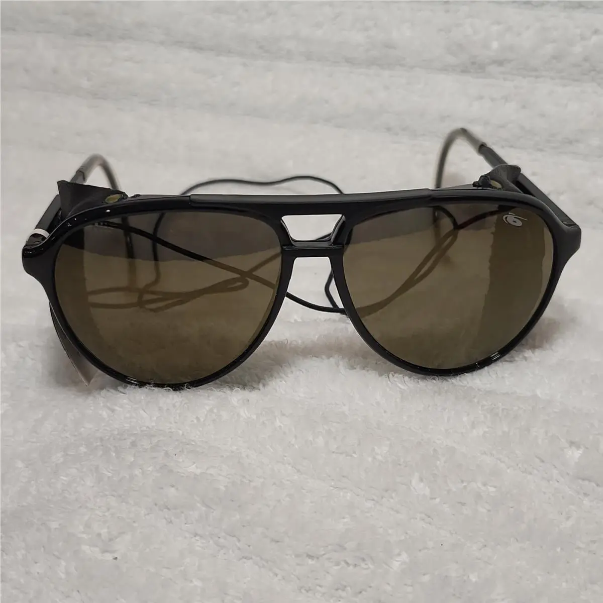 Nos Bolle 8378 Black Glacier Sunglasses Acrx Afl Lenses Leather Cord Shields