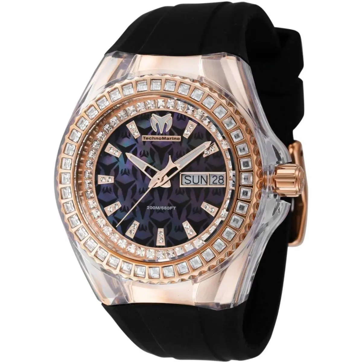 Technomarine Women`s Watch Cruise Quartz Mop Dial Black Silicone Strap TM-121176 by TechnoMarine