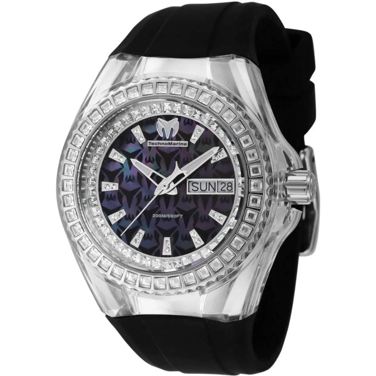 Technomarine Women`s Watch Cruise Quartz Black Mop Dial Silicone Strap TM-121174