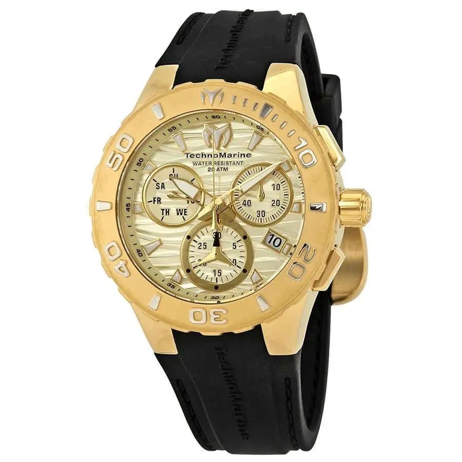 Technomarine Cruise Medusa Chronograph Gold Dial Men`s Watch 115079 - Dial: Gold, Band: Black, Bezel: Yellow Gold-tone