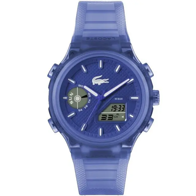 LC33 2011429 Blue Dial Semi Transparent Silicone Strap 45MM Mens Watch by Lacoste