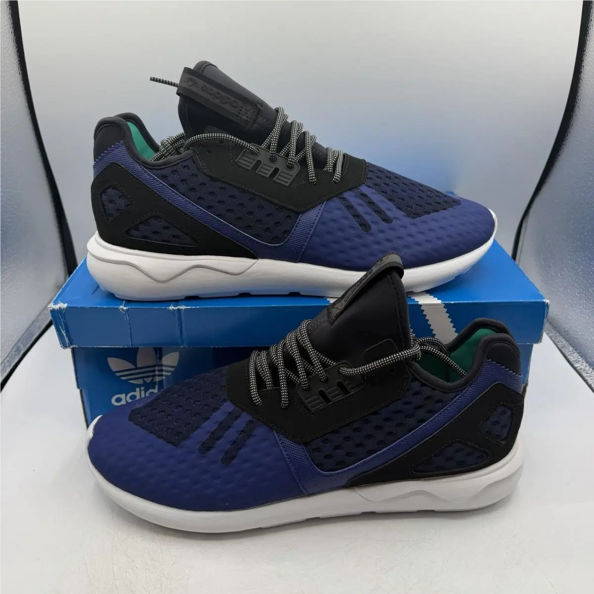 Adidas Tubular Runner Running Shoes Mens Sz 10.5 Core Black/blue Sneakers AQ2916