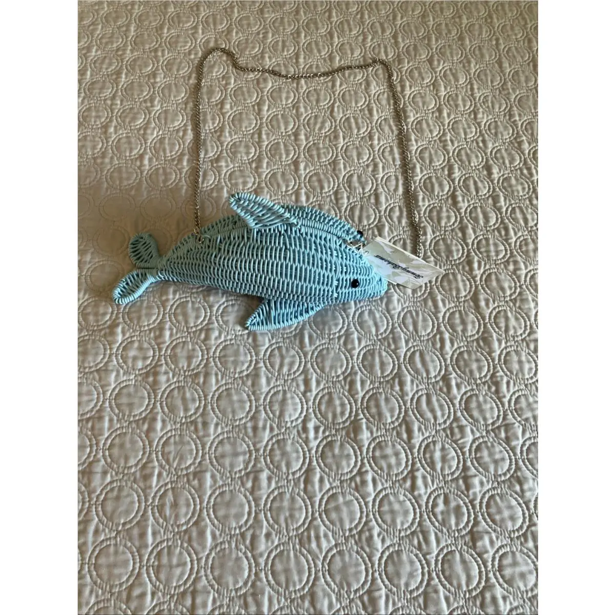 Tommy Bahama Wicker Dolphin Crossbody Bag Light Blue. Rare Mint
