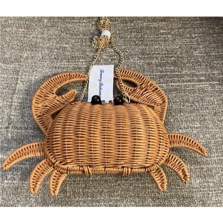 Tommy Bahama Wicker Crab Bag Crossbody Purse Removable Chain Strap