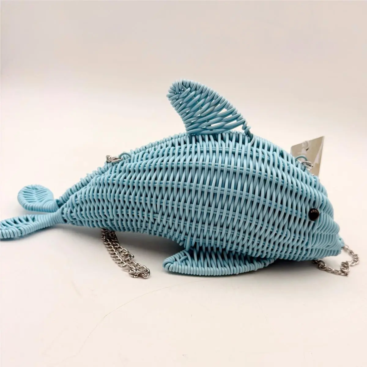 Tommy Bahama Light Blue Wicker Dolphin Crossbody Bag Novelty Woven Purse