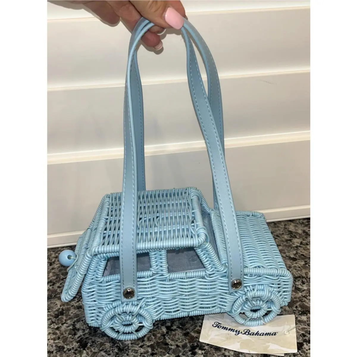 Tommy Bahama Blue Wicker Jeep Car-shaped Shoulder Handbag