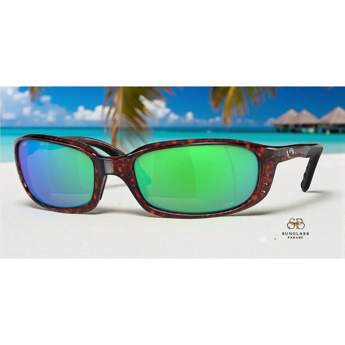 Costa 6S7001 000206 Brine Tortoise Green Mirror Polarized 59mm Men`s Reader 2.5 - Frame: Brown, Lens: Green