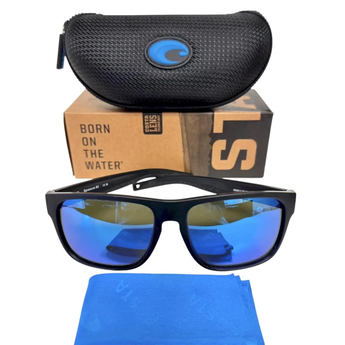 Costa Del Mar Spearo XL Sunglasses Matte Black Blue Polarized Glass with Case