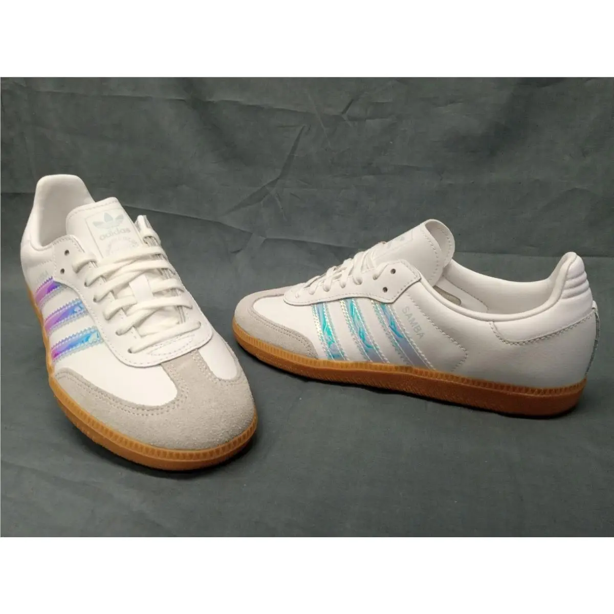 Adidas Samba OG J Sneakers Leather White Iridescent Girls Size 4.5
