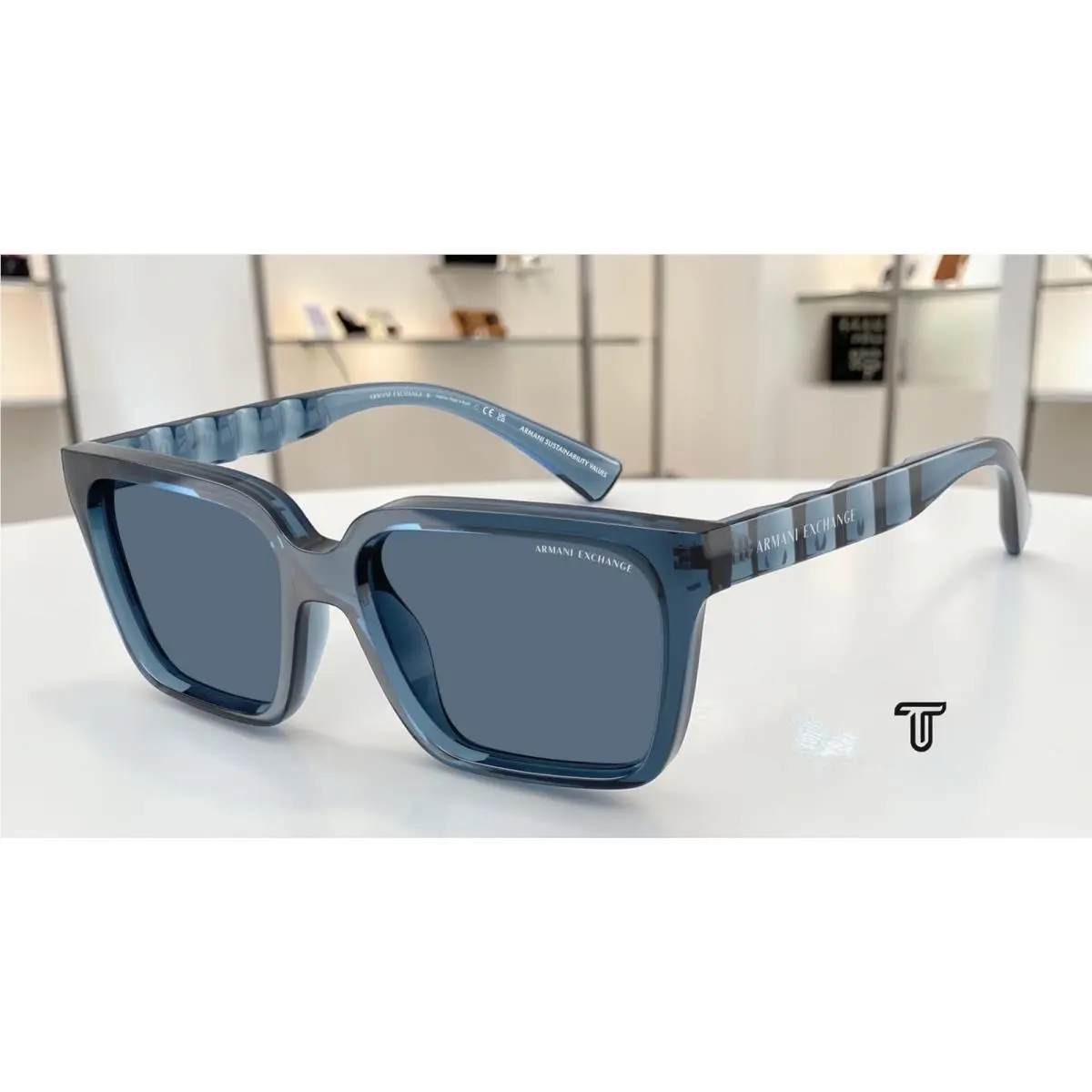 Armani Exchange AX4147S 840180 Transparent Blue Dark Blue 56 mm Men`s Sunglasses