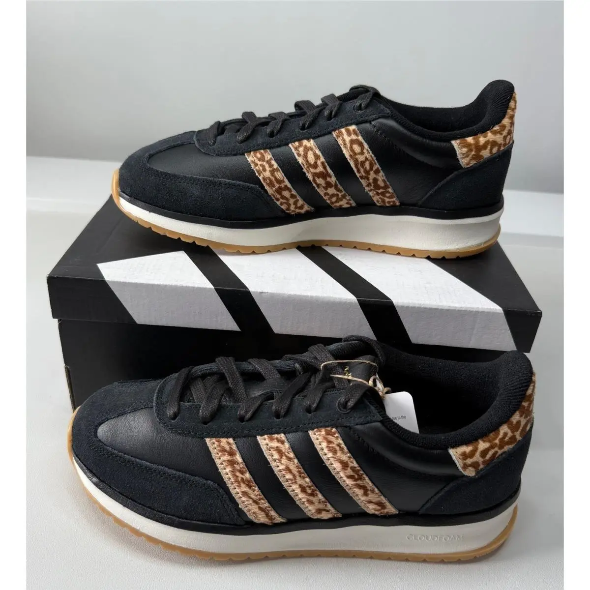 Adidas Run 70s 2.0 Womens Black Leopard Print Real Fur Sneakers KI5790 7.5