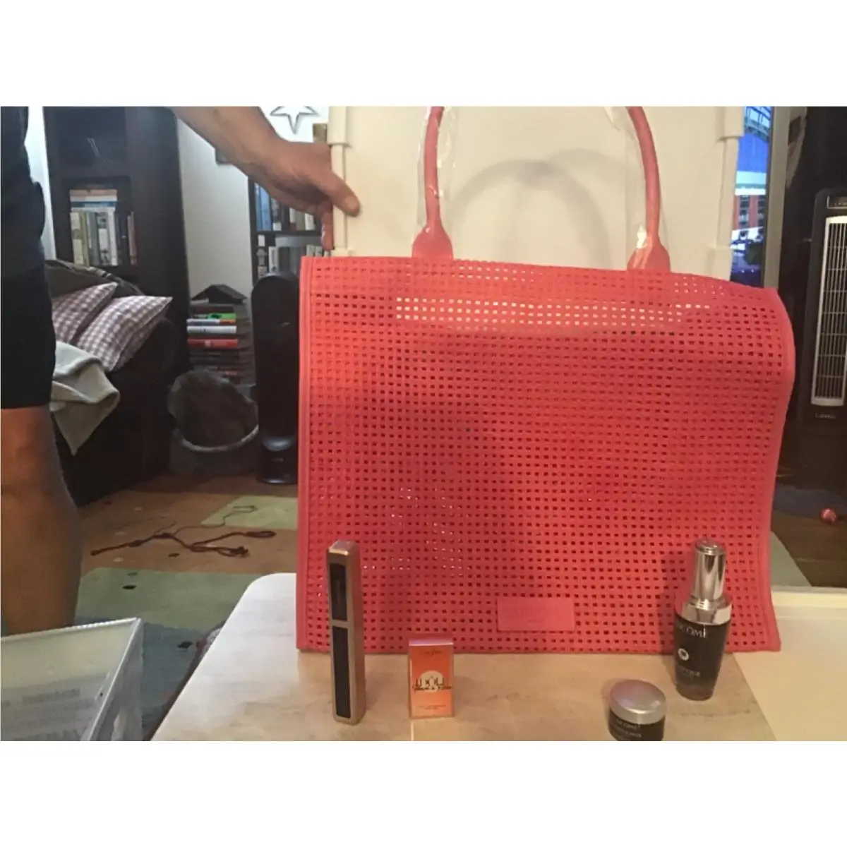 Luxury Lancome Hot Pink Tote Bag with 4 Piece Beauty Set