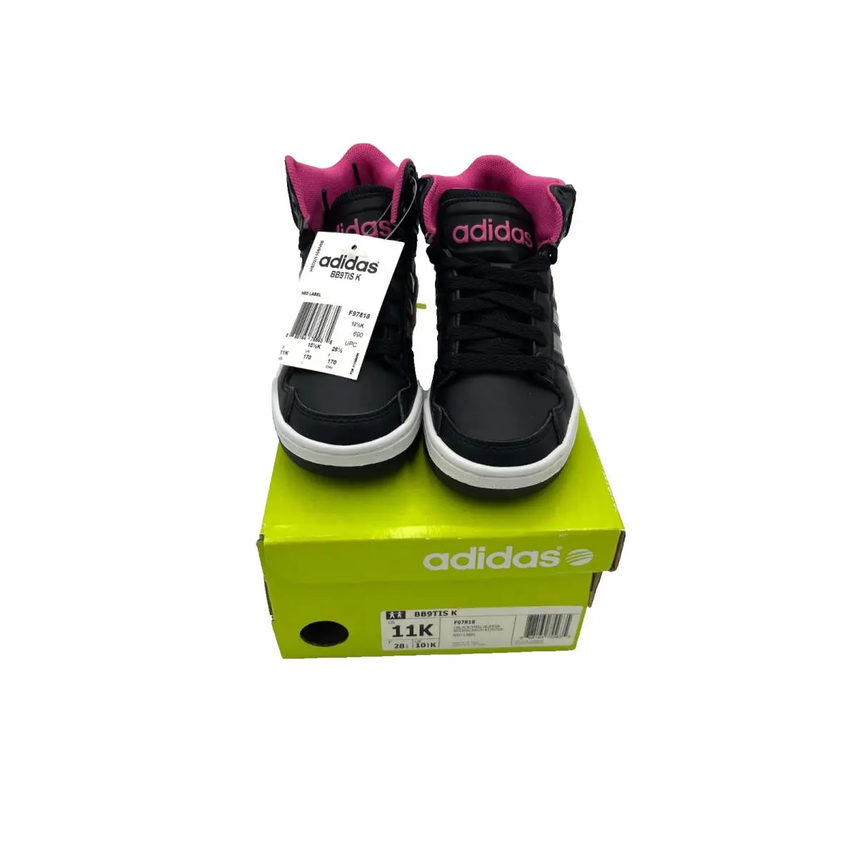 Adidas Neo Kids High Top Sneakers Size 11K Style BB9TIS K Black Gray Pink White