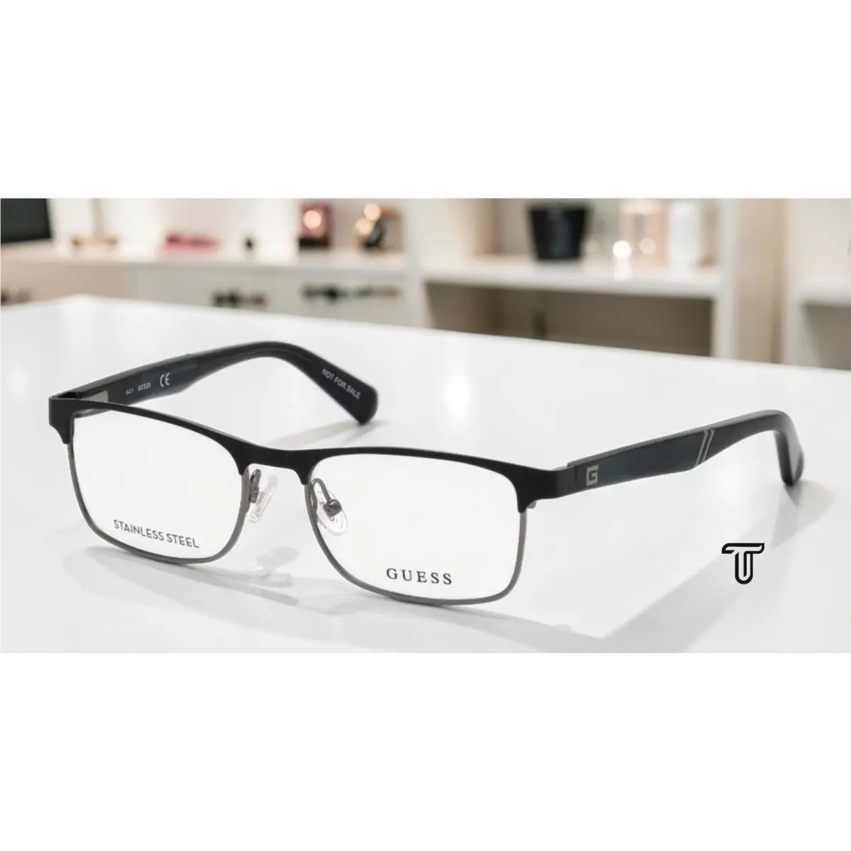 Guess GU1952 001 Shiny Black Clear Lens Metal 53 mm Men`s Eyeglasses