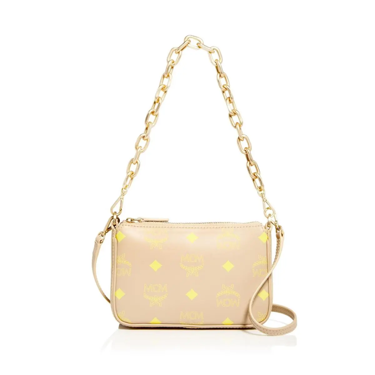 Mcm Women`s Beige Logo Polyurethane Removable Chain 18In Single Crossbody by MCM