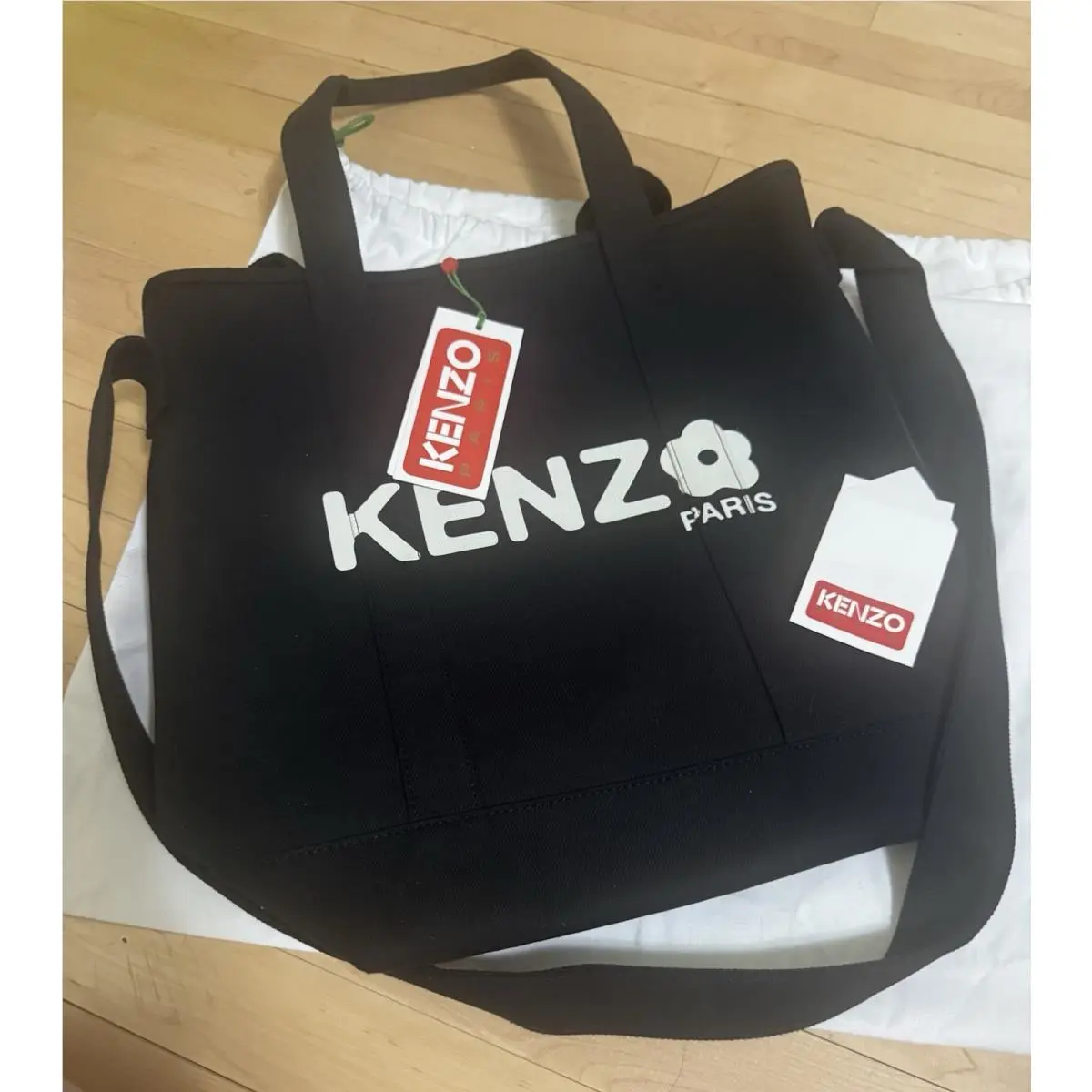 Kenzo Paris Black Logo Canvas Shopper Tote Bag