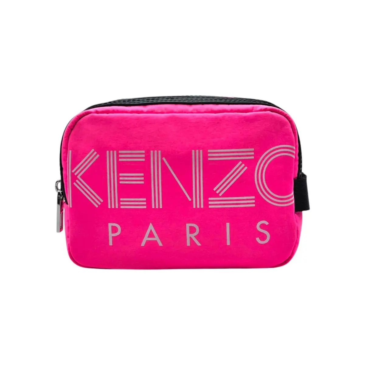Kenzo Paris Double Zip Logo Print Nylon Clutch Pouch Cosmetic Bag in Pink