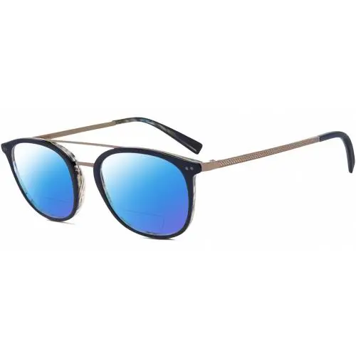 V378 Unisex Panto Polarized Bifocal Sunglasses Navy Blue Grey 49mm Blue Mirror by John Varvatos