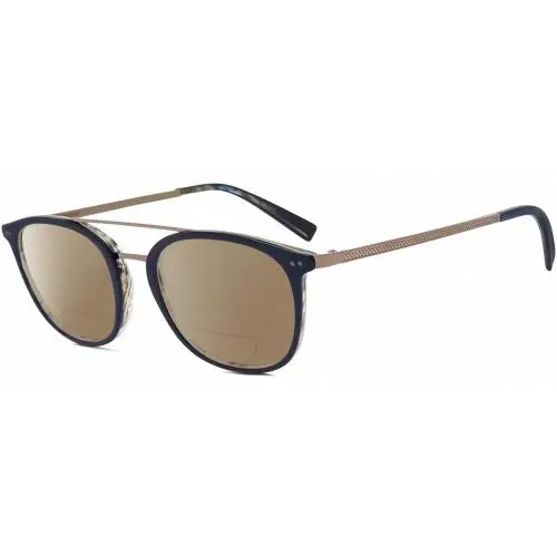 V378 Unisex Panto Polarized Bifocal Sunglasses Navy Blue Grey 49mm Brown by John Varvatos