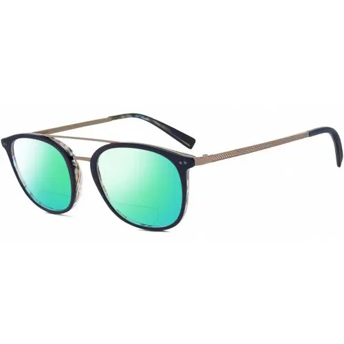 V378 Unisex Panto Polarized Bifocal Sunglasses Navy Blue Grey 49mm Green Mirror by John Varvatos