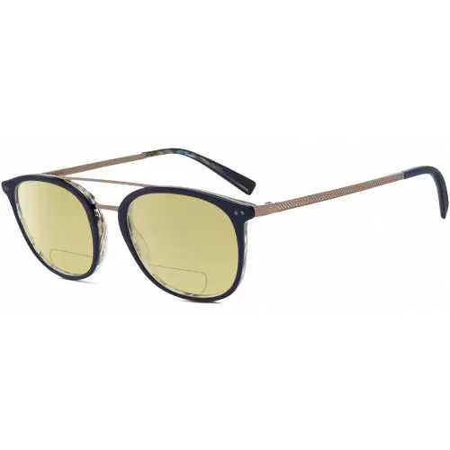 V378 Unisex Panto Polarized Bifocal Sunglasses Navy Blue Grey 49mm Yellow by John Varvatos