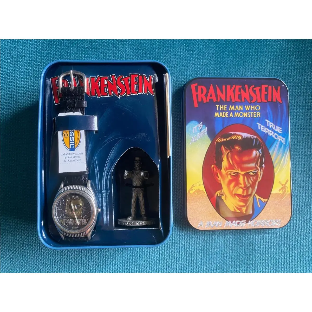 Fossil Frankenstein LI-1285 Wrist Watch Box Set Tin Figure Universal Monsters