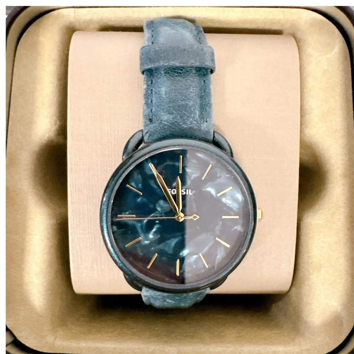 Fossil ES4423 Tailor Green Dial Leather Strap Watch