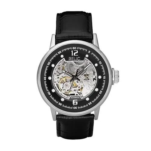 Relic by Fossil Mens Automatic Skeleton All Stainless Steel Watch ZR77224 Black