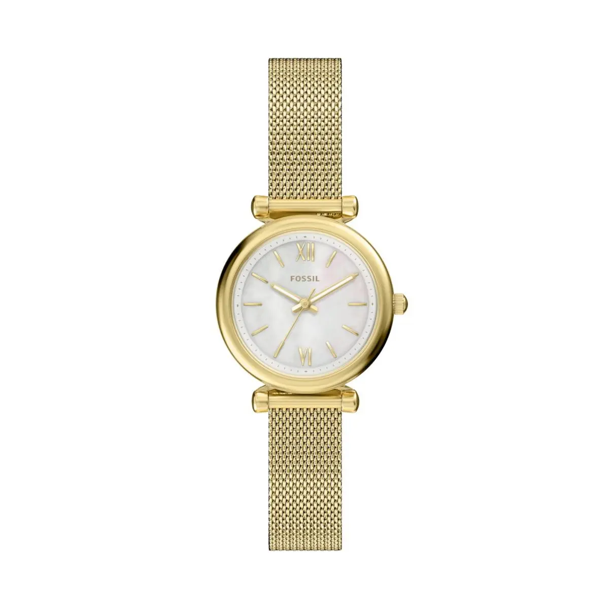 Women`s Carlie Three-hand Gold-tone Stainless Steel 28MM Gold Mesh by Fossil