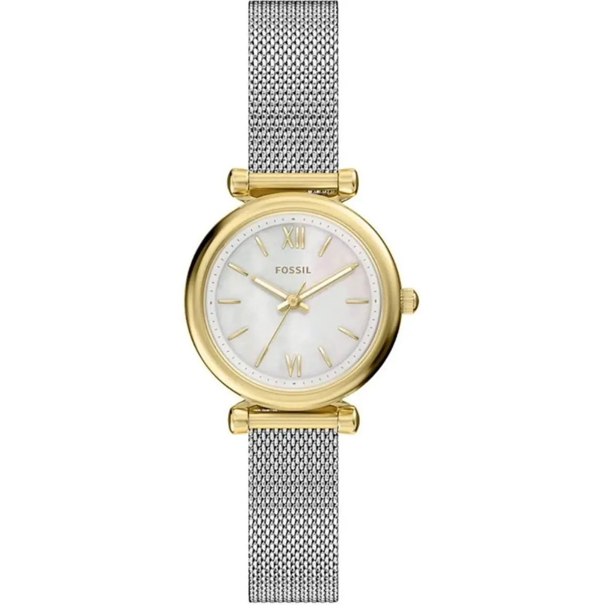 Fossil Women`s Watch Carlie Mini Quartz White Dial Silver Mesh Bracelet ES5463