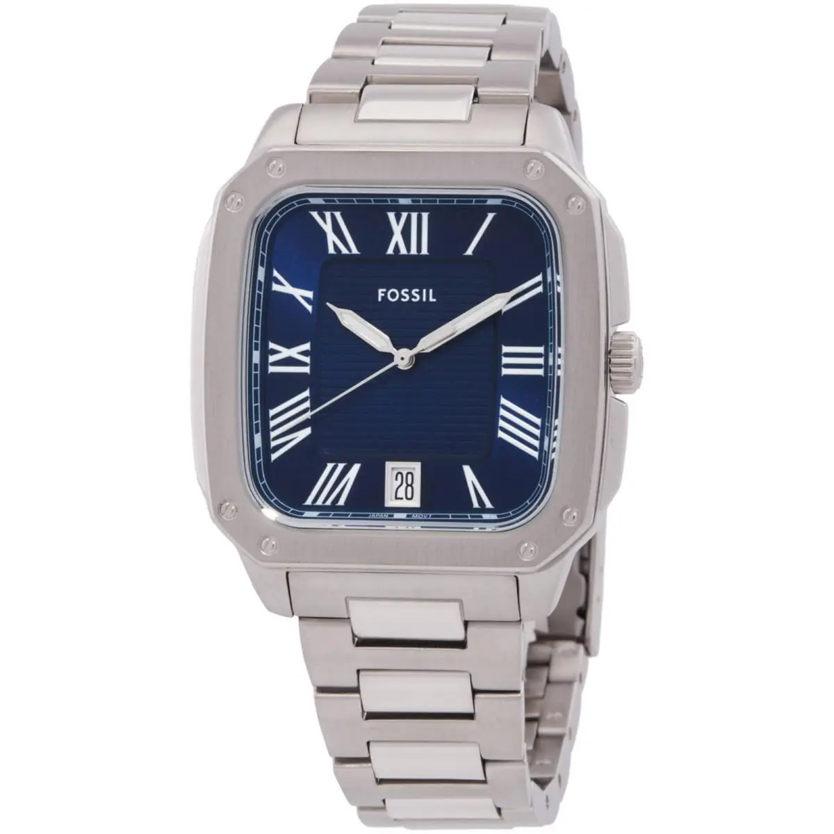 Fossil Men`s Watch Crosby Quartz Blue Dial Stainless Steel Bracelet Date FS6121 - Dial: Blue, Band: Silver
